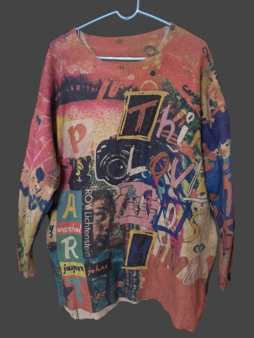 YESNO Pop Art Collage Sweater Oversized Cotton Wool Blend Graphic Knit One Size
